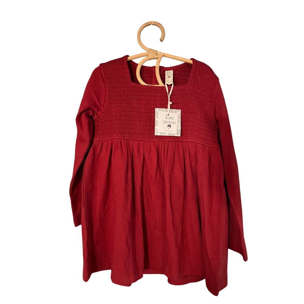 NWT Kate Quinn Ruby Red Long Sleeve Square Neck  Smock Top Shirt 7Y